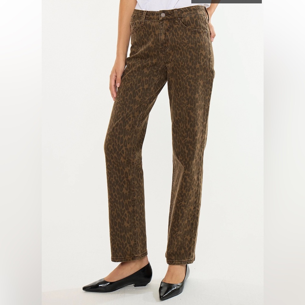 KanCan Brown Leopard Print Straight Leg Jeans